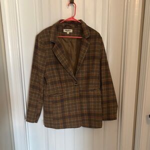 Brown Plaid Wool-Blend Blazer